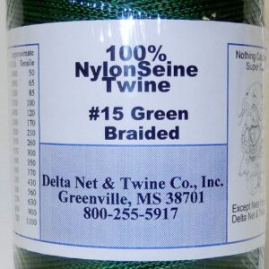 Green Braided Nylon Twine; Size 15; approx. 1300 ft/lb; 1 pound spool
