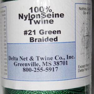 Green Braided Nylon Twine; Size 21; approx. 820 ft/lb; 1 pound spool