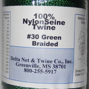 Green Braided Nylon Twine; Size 30; approx. 650 ft/lb; 1 pound spool