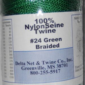 Green Braided Nylon Twine; Size 24; approx. 700 ft/lb; 1 pound spool