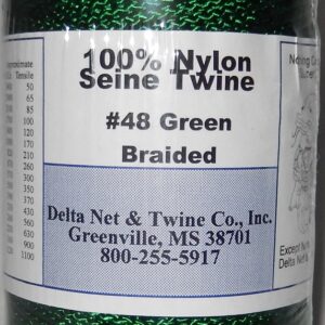 Green Braided Nylon Twine; Size 48; approx. 425 ft/lb; 1 pound spool