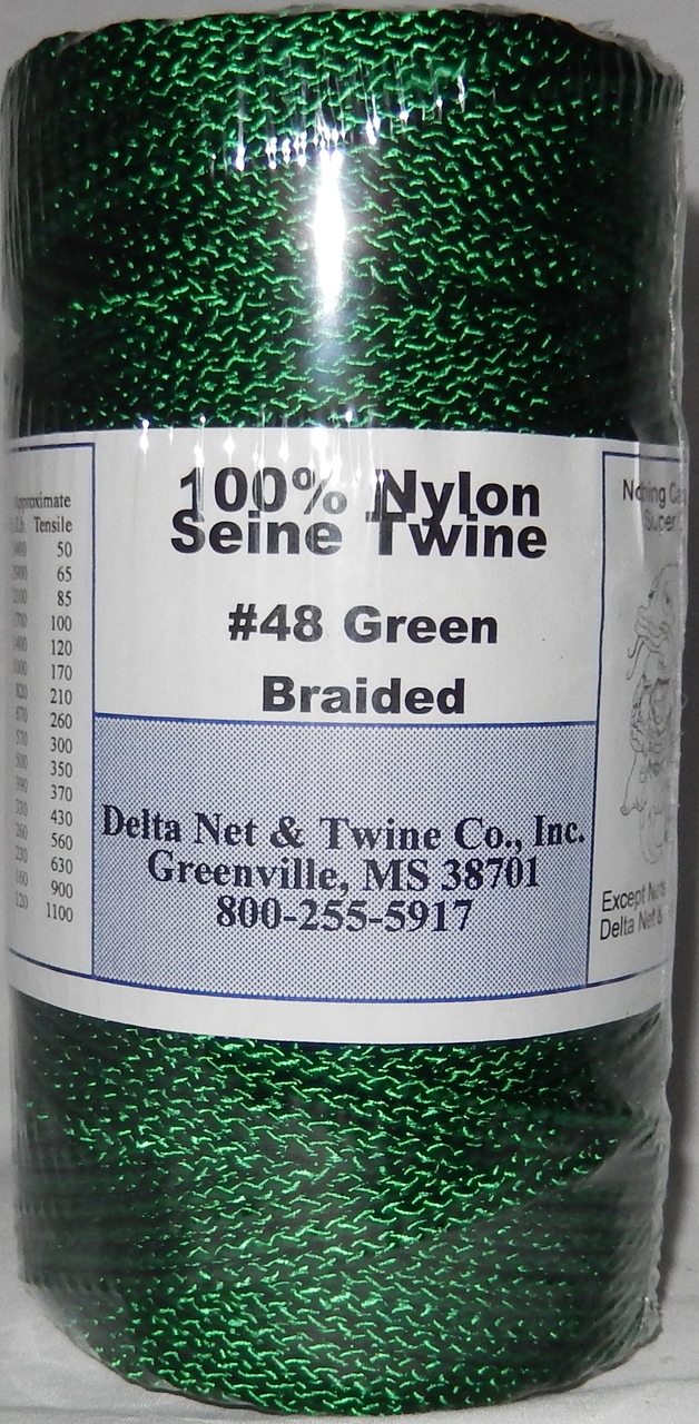 Green Braided Nylon Twine; Size 48; approx. 425 ft/lb; 1 pound spool