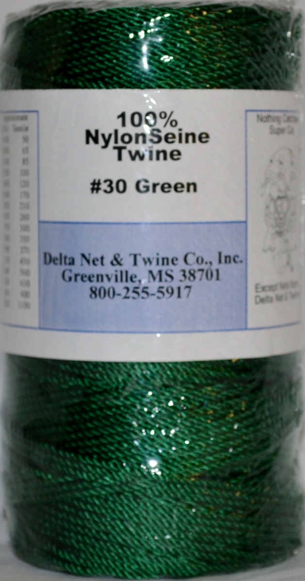 Green Twisted Nylon Twine; Size 30; approx. 610 ft/lb; 1 pound spool