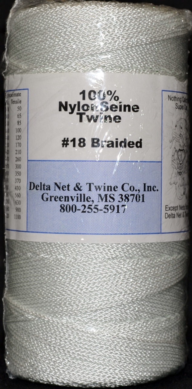 White Braided Nylon Twine; Size 18; approx. 1100 ft/lb; 1 pound spool