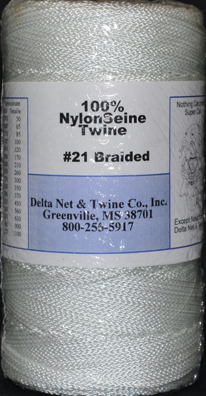 White Braided Nylon Twine; Size 21; approx. 950 ft/lb; 1 pound spool