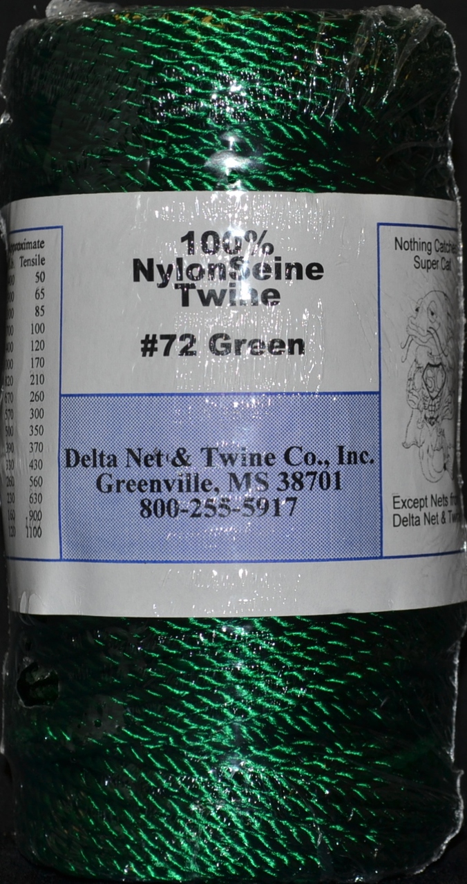Green Twisted Nylon Twine; Size 72; 270 ft/lb; 1 pound spool