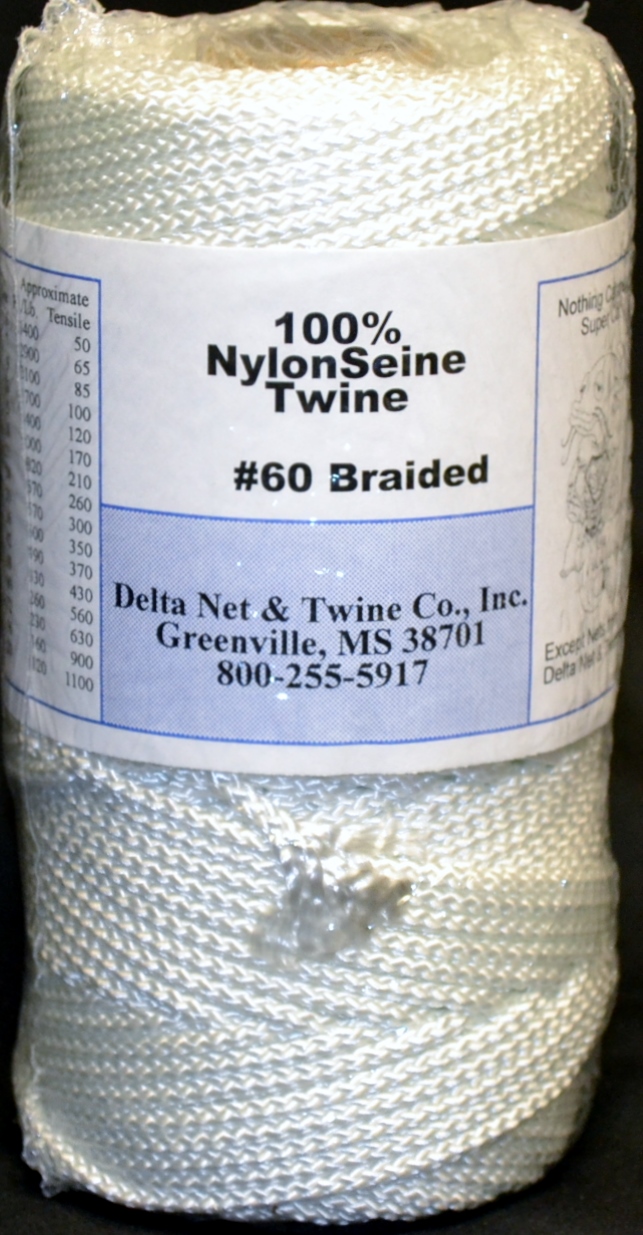 White Braided Nylon Twine; Size 60; approx. 325 ft/lb; 1 pound spool