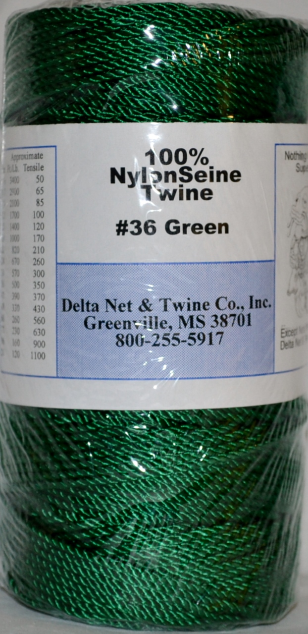 Green Twistd Nylon Twine; Size 36; approx. 500 ft/lb; 1 pound spool