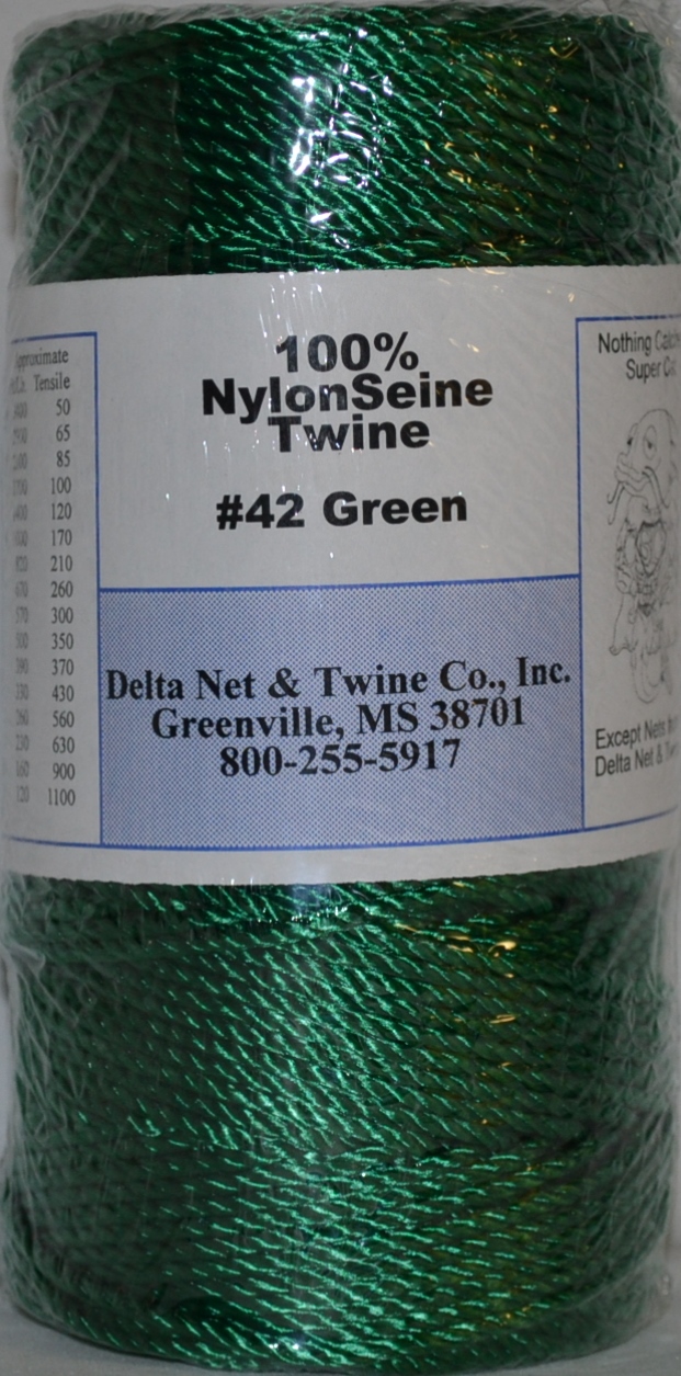 Green Twisted Nylon Twine; Size 42; approx. 435 ft/lb; 1 pound spool