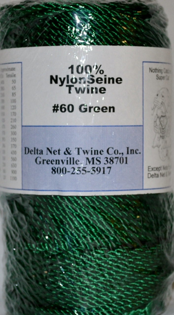 Green Twisted Nylon Twine; Size 60; approx. 285 ft/lb; 1 pound spool