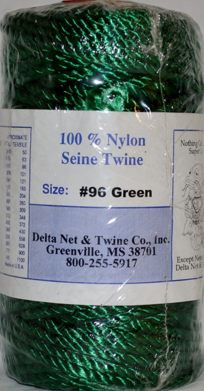 Green Twisted Nylon Twine; Size 96; approx.180 ft/lb; 1 pound spool